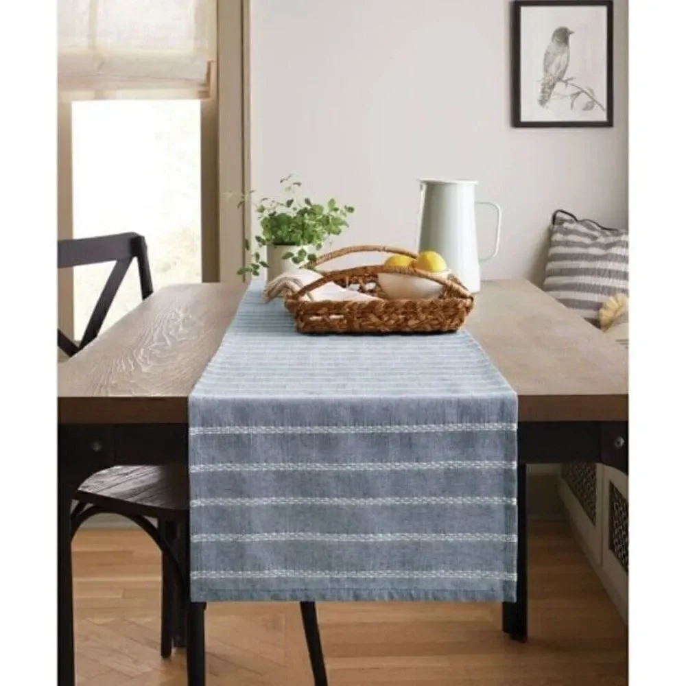 Hearth & Hand™ with Magnolia Blue Stripe Table Runner Dobby Woven Faded Blue New